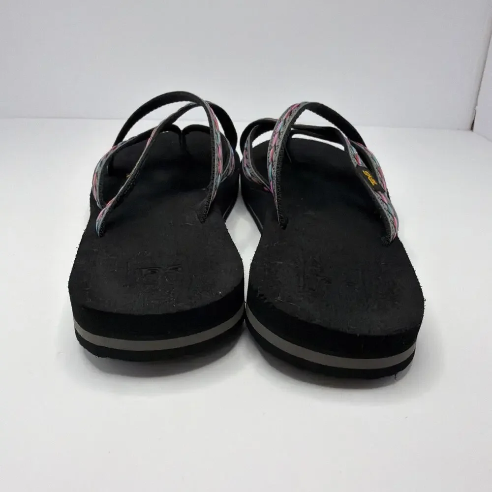 Teva Sandals Womens 9 Olowahu Casual Slip On Flip Flops Flats 6840 Black Fabric - Picture 4 of 9